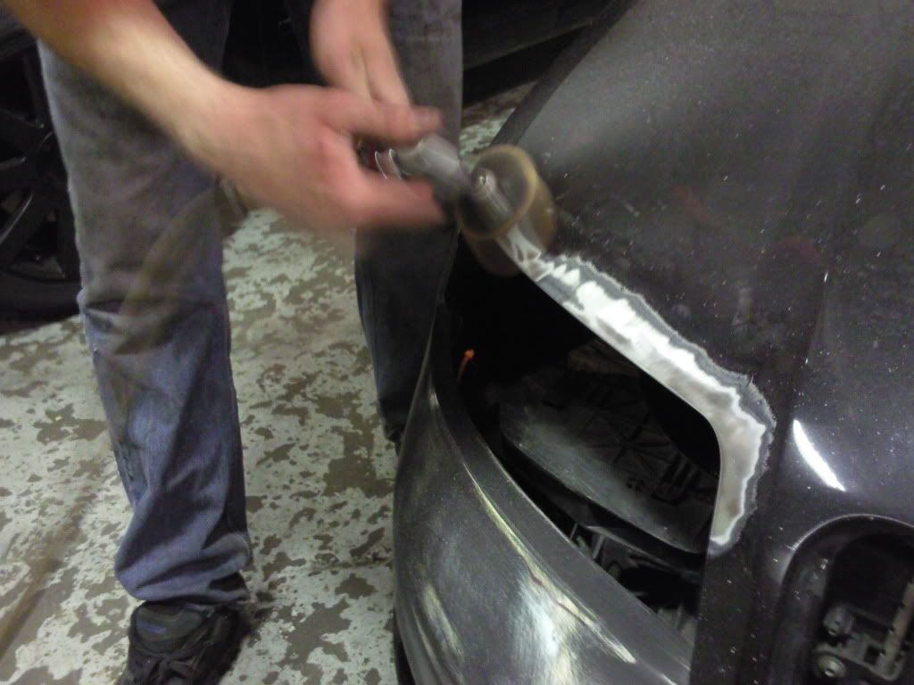 5) Gring down your hood to bare metal around your headlight.
