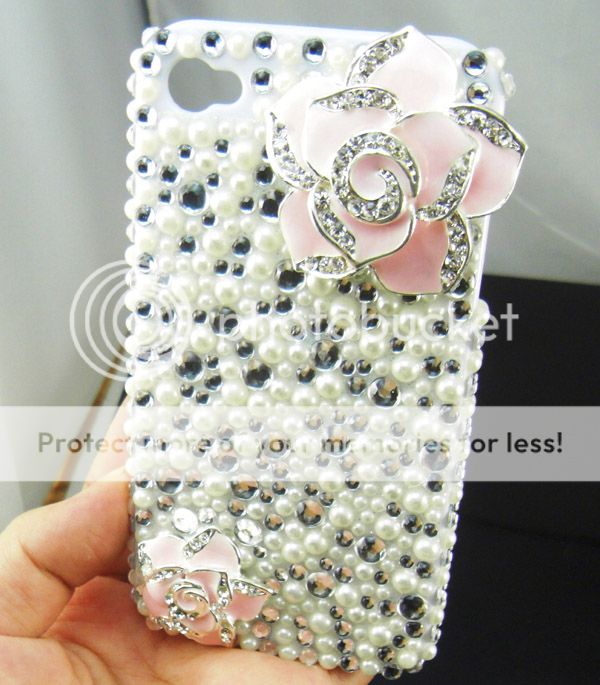 Pearl Rose Crystal Bling Hard Back Case for iPhone 4 4G 4GS Pink PC14 