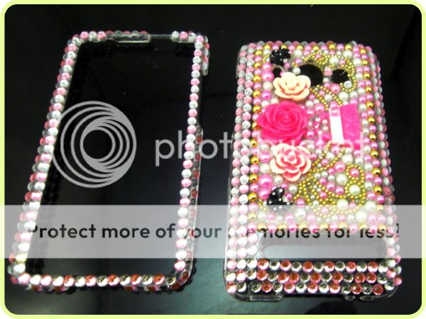 Rose Flower 3D Bling HARD Full cover CASE for HTC EVO 4G Pink HT21 