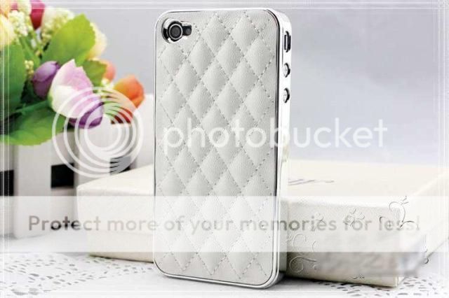 Plating Soft Leather Hard Cover Case for iPhone 4 4G 4S White Silver 