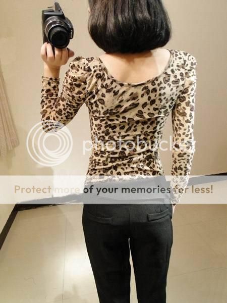 Womens Large Round Neck Leopard Puff Long Sleeve T Shirt Tops Blouses 