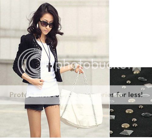 Womens Large Slim Long Sleeved Rivets Short Jacket Coat 077  