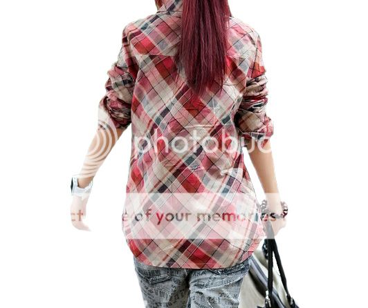 Womens Basic Casual Plaid Long Sleeve T shirt Tops Blouses