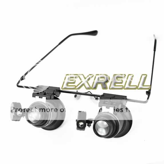 Eyeglasses Jeweler 20X Magnifier Magnifying Glass Loupe LED Light 